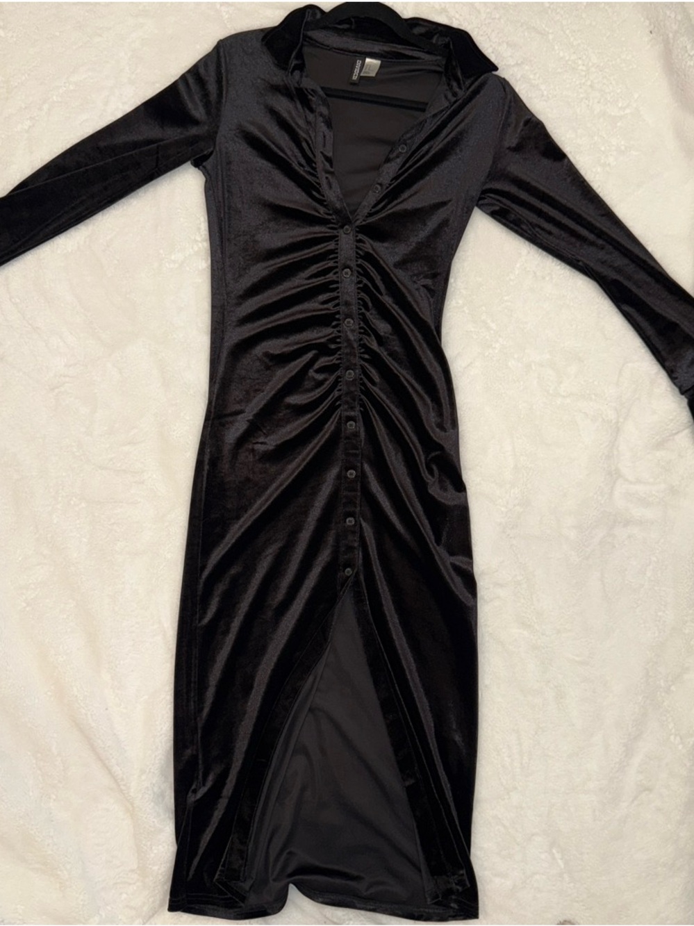 H&M Black Velvet Button-Front Midi Dress
